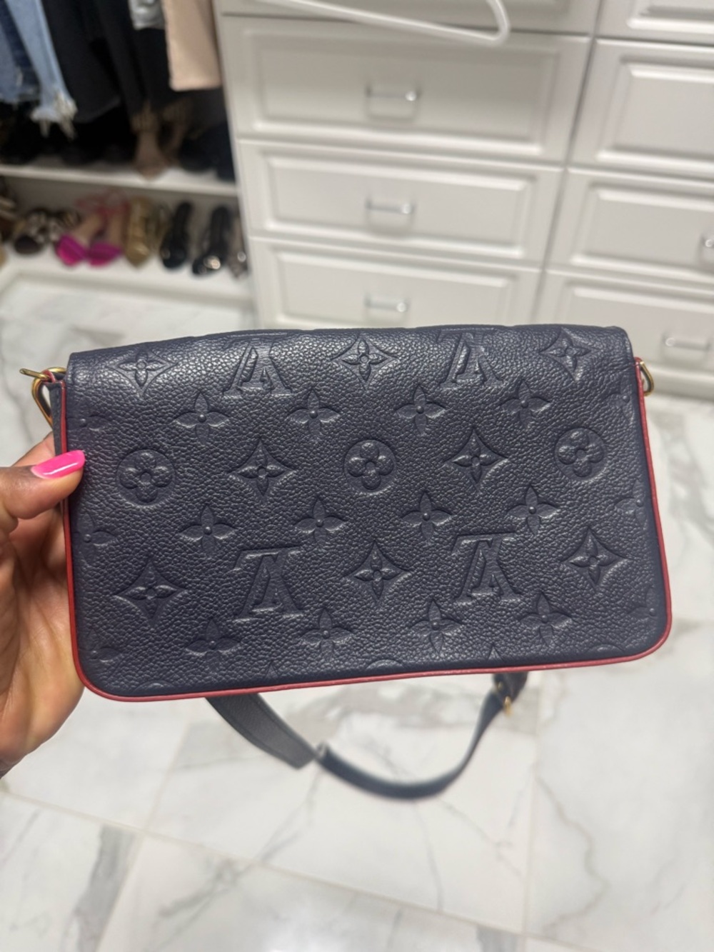 Louis Vuitton Navy Felicie Crossbody with Red Trim and Gold Hardware - Picture 8 of 10